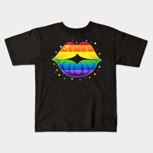 Funny Lesbian Gay Pride Lgbt Lips Flags Kids T-Shirt